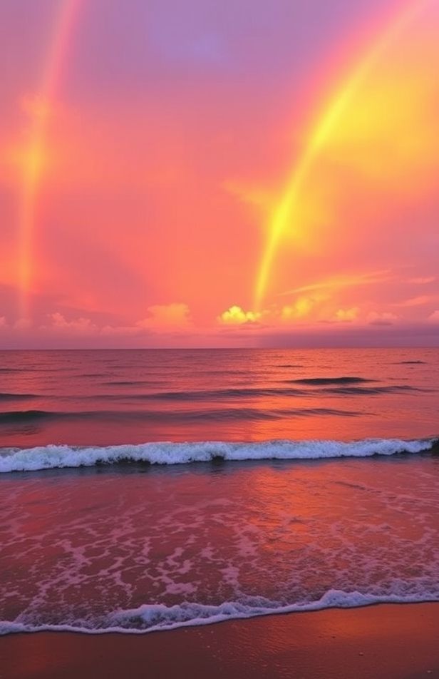 Sunset Ocean Rainbow Wallpaper