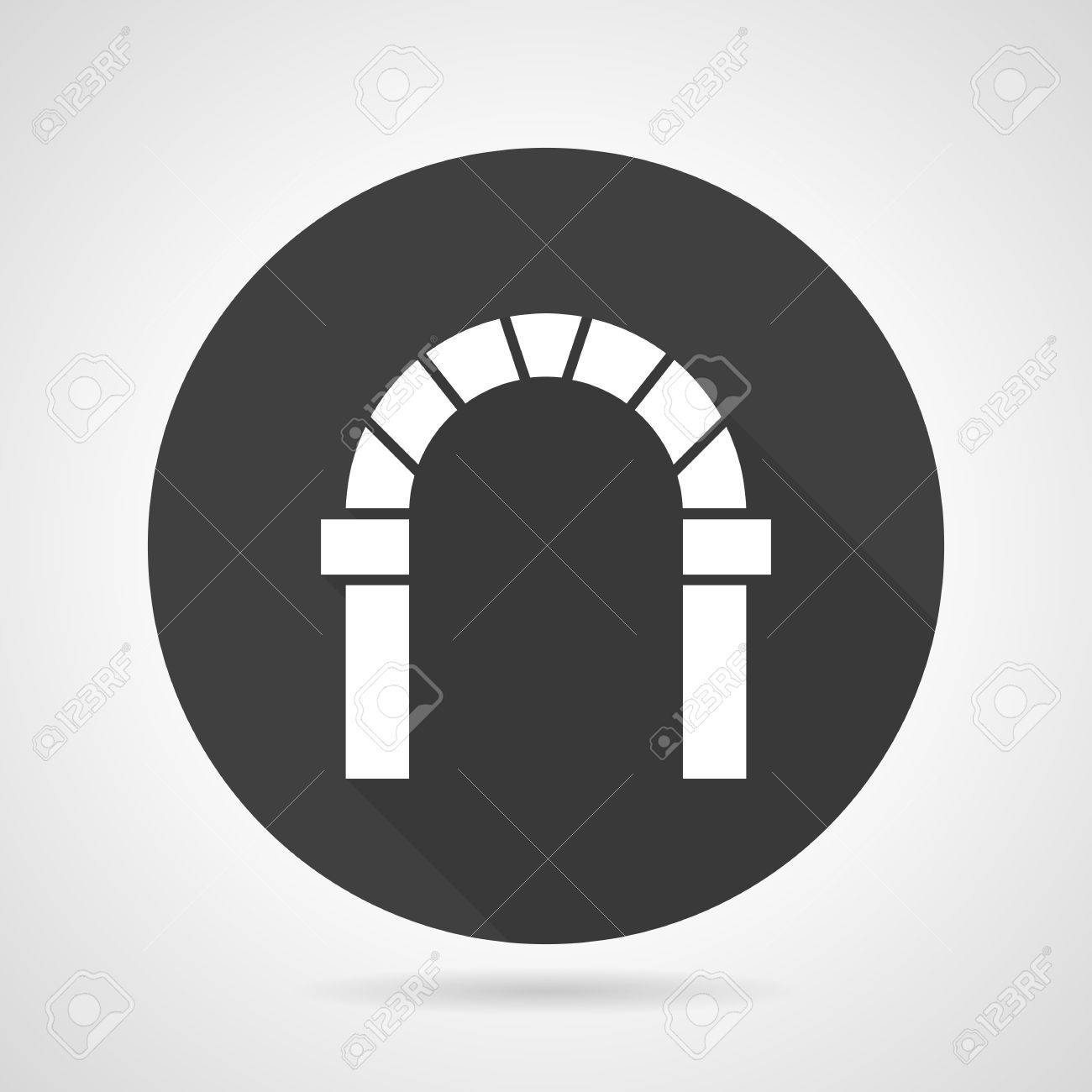 Flat Black Round Vector Icon With White Silhouette Curved Arch
