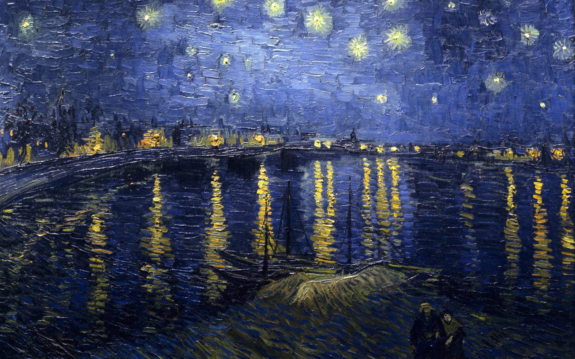 Gogh Wallpaper Painting Van Stars Night Water Reflections