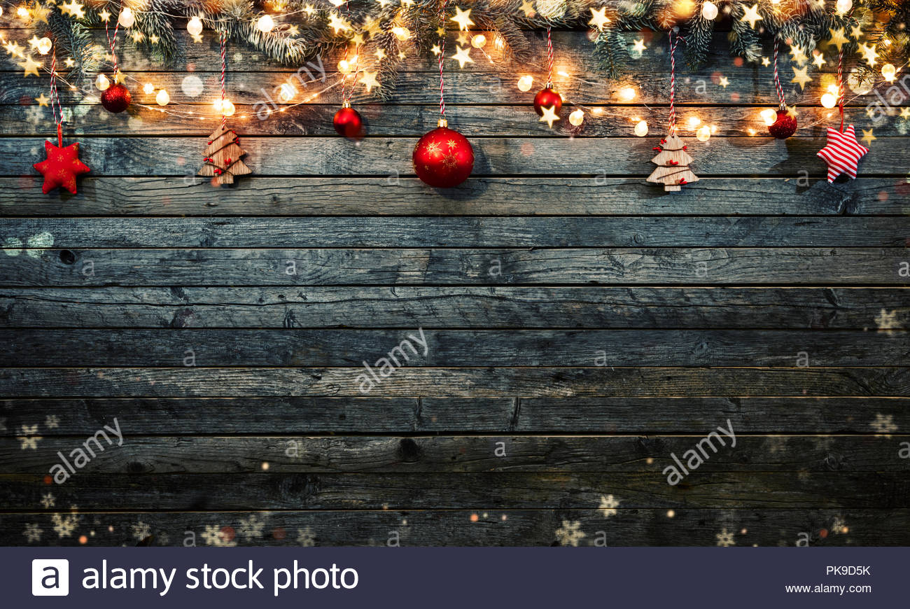 Decorative Christmas Rustic Background With Wooden Planks