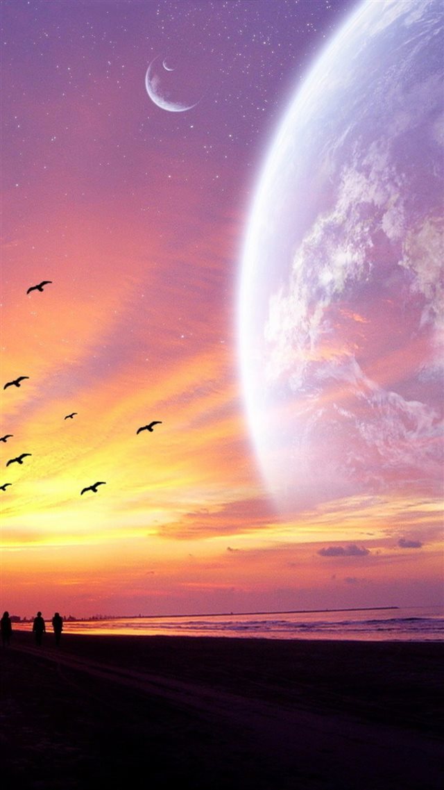 Spectacular Sunset Starry Outer Space Scene Sea Beach iPhone