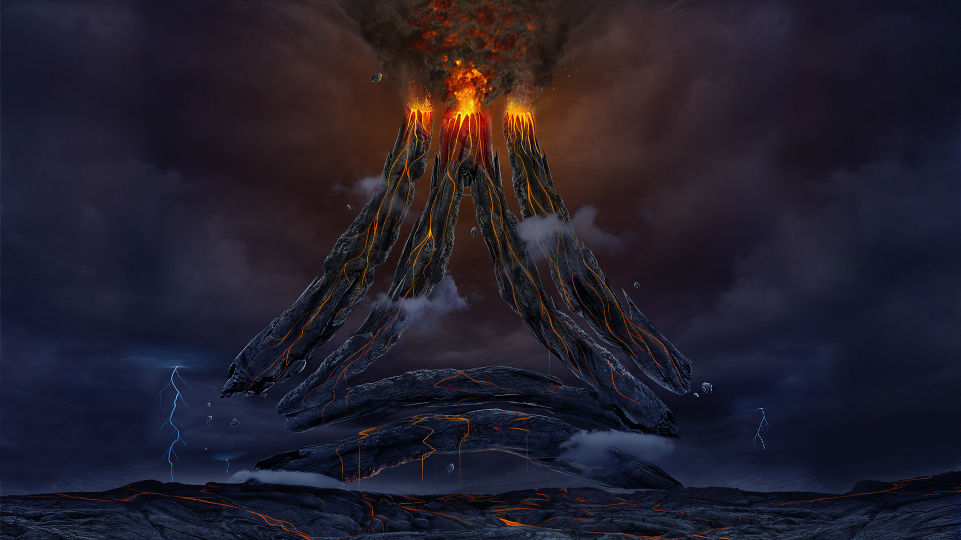 Fiction Volcano Lava Fantasy Sci Fi Mountains Wallpaper Background