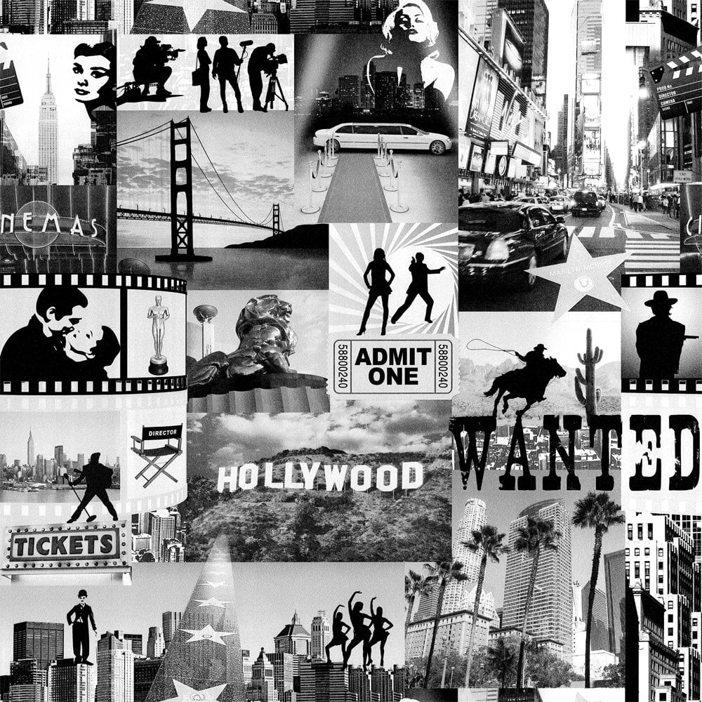 Buy Muriva Hollywood City Wallpaper Black White