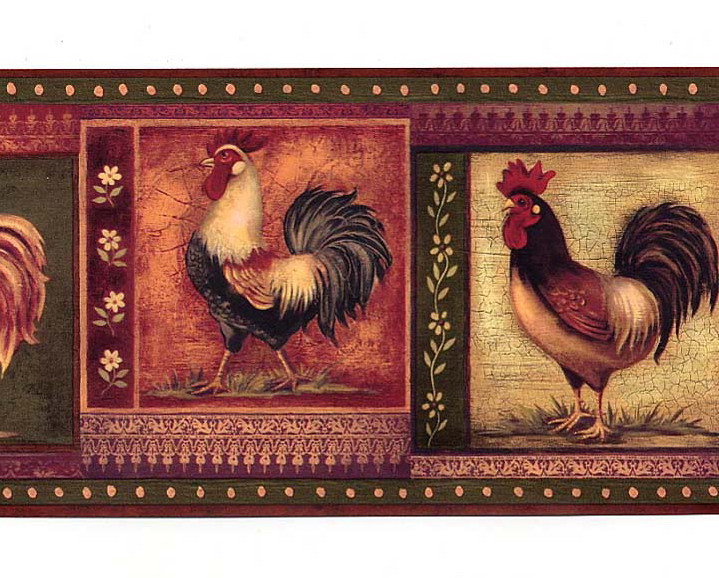 Burgundy Gypsy Roosters Wallpaper Border