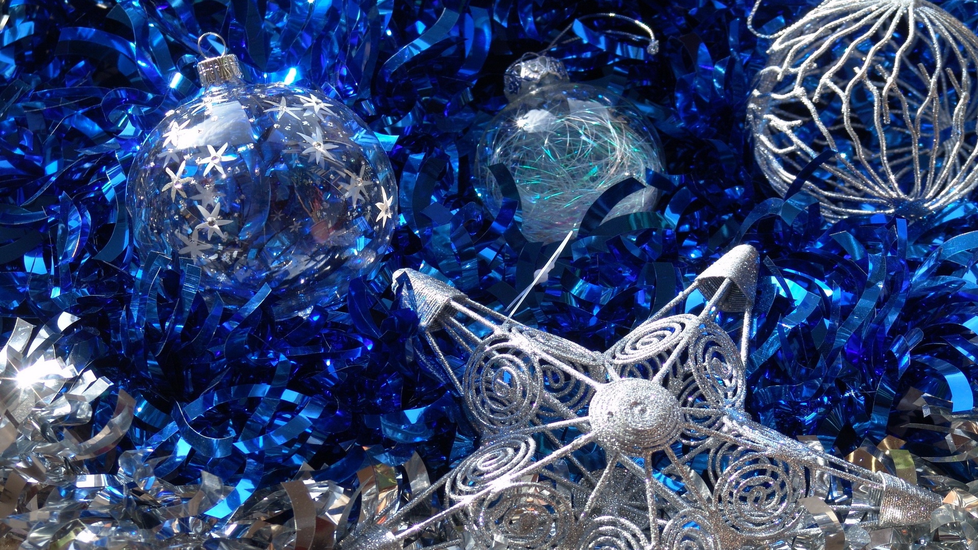 Christmas Ornaments Star Spheres Tinsel Full HD 1080p