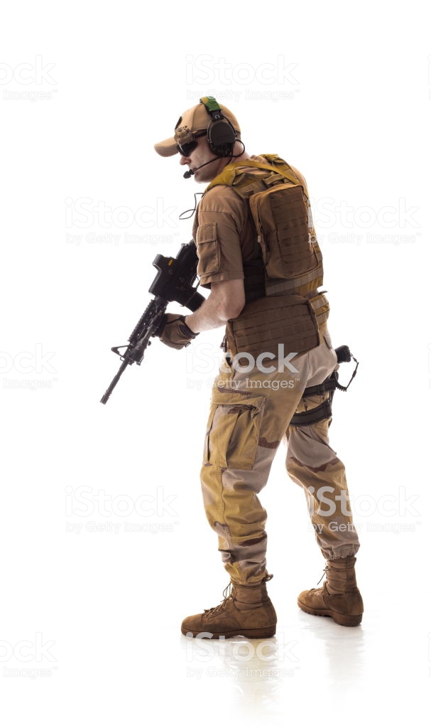 Man Military Outfit A Mercenary Soldier In Modern Times On A White