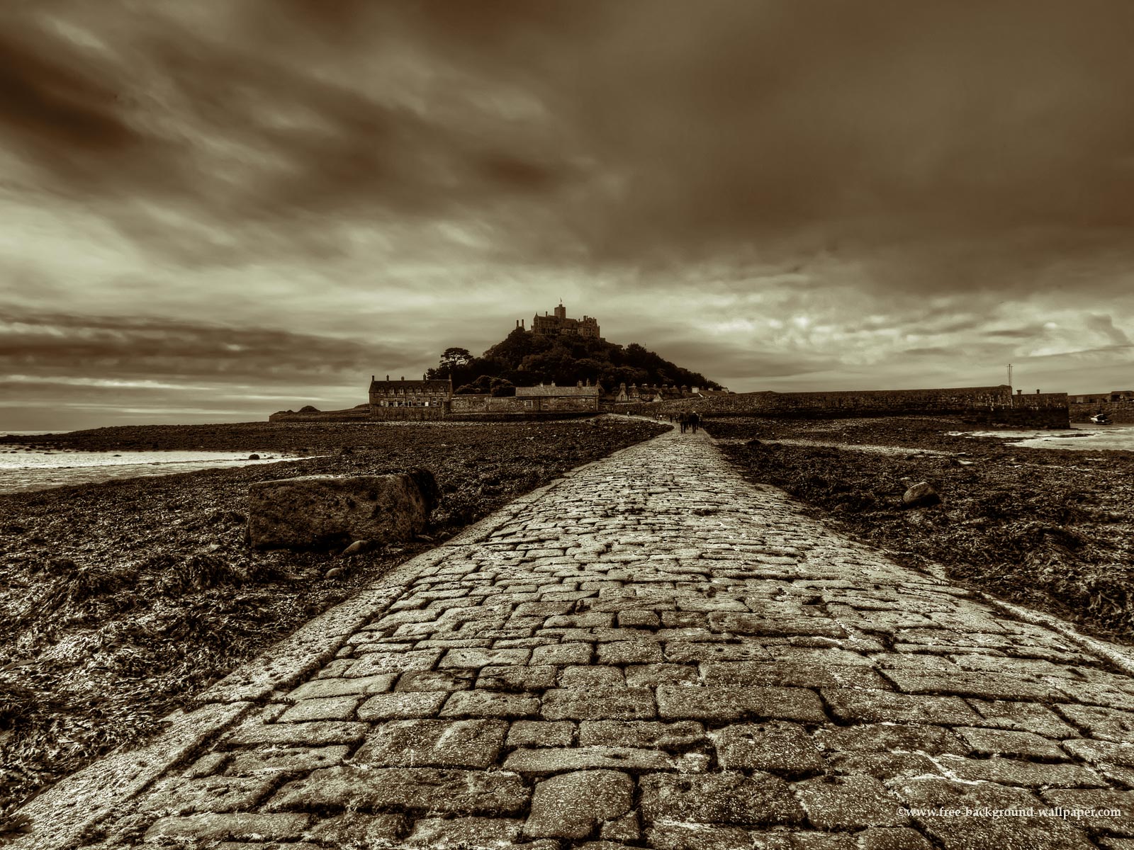 Causeway To St Michaels Mount Black And White Wallpaper