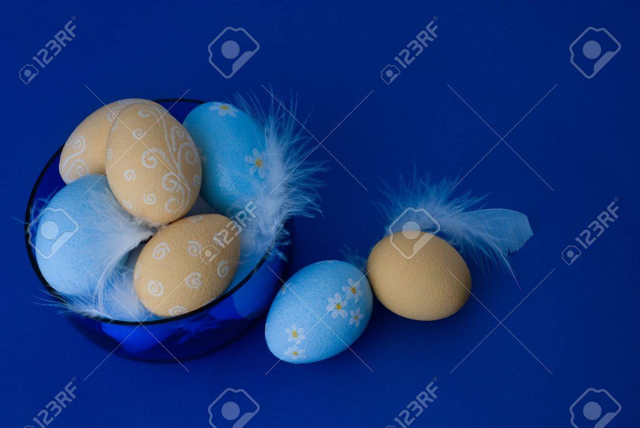 Easter Eggs On An Ultramarine Background Stock Photo Picture And