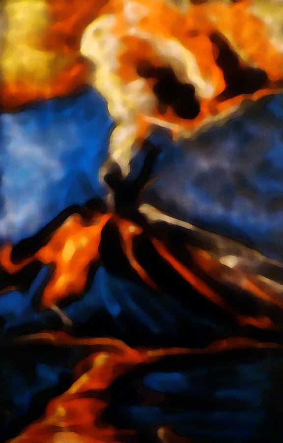 Volcanic Eruption Abstract Pastel Drawing On Black Background