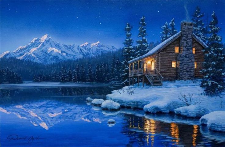 Darrell Bush Artist Cabin Lake Winter Art