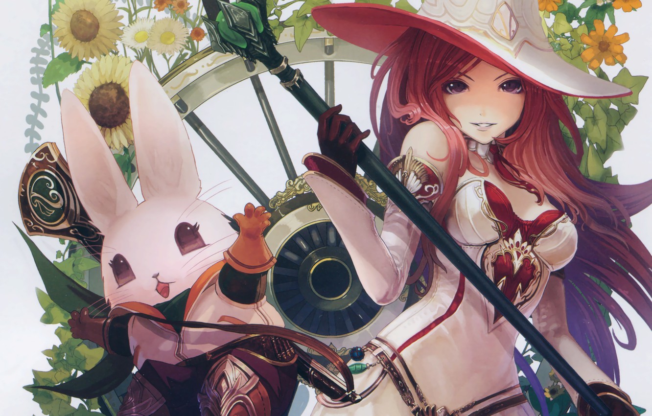 Wallpaper Girl Flowers Smile Hare Hat Anime Art Staff