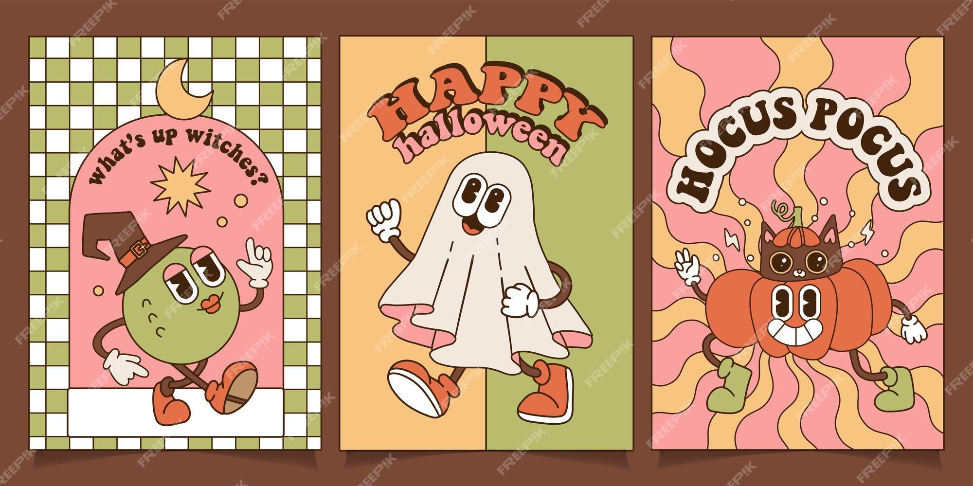 Premium Vector Happy halloween vintage greeting a posters with