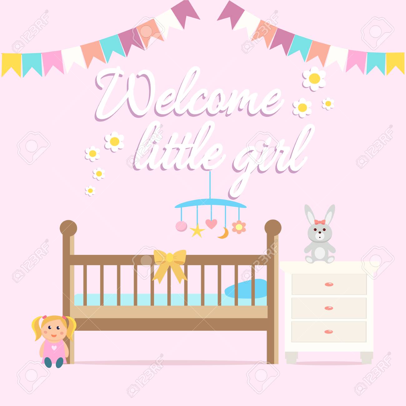 Baby Girl Shower Greeting Card Wele With A