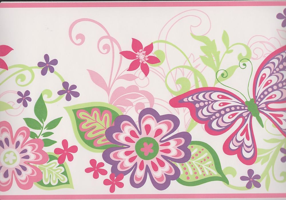 GIR94071B Kids Wallpaper Border Flowers Amp Butterflies Wall Border