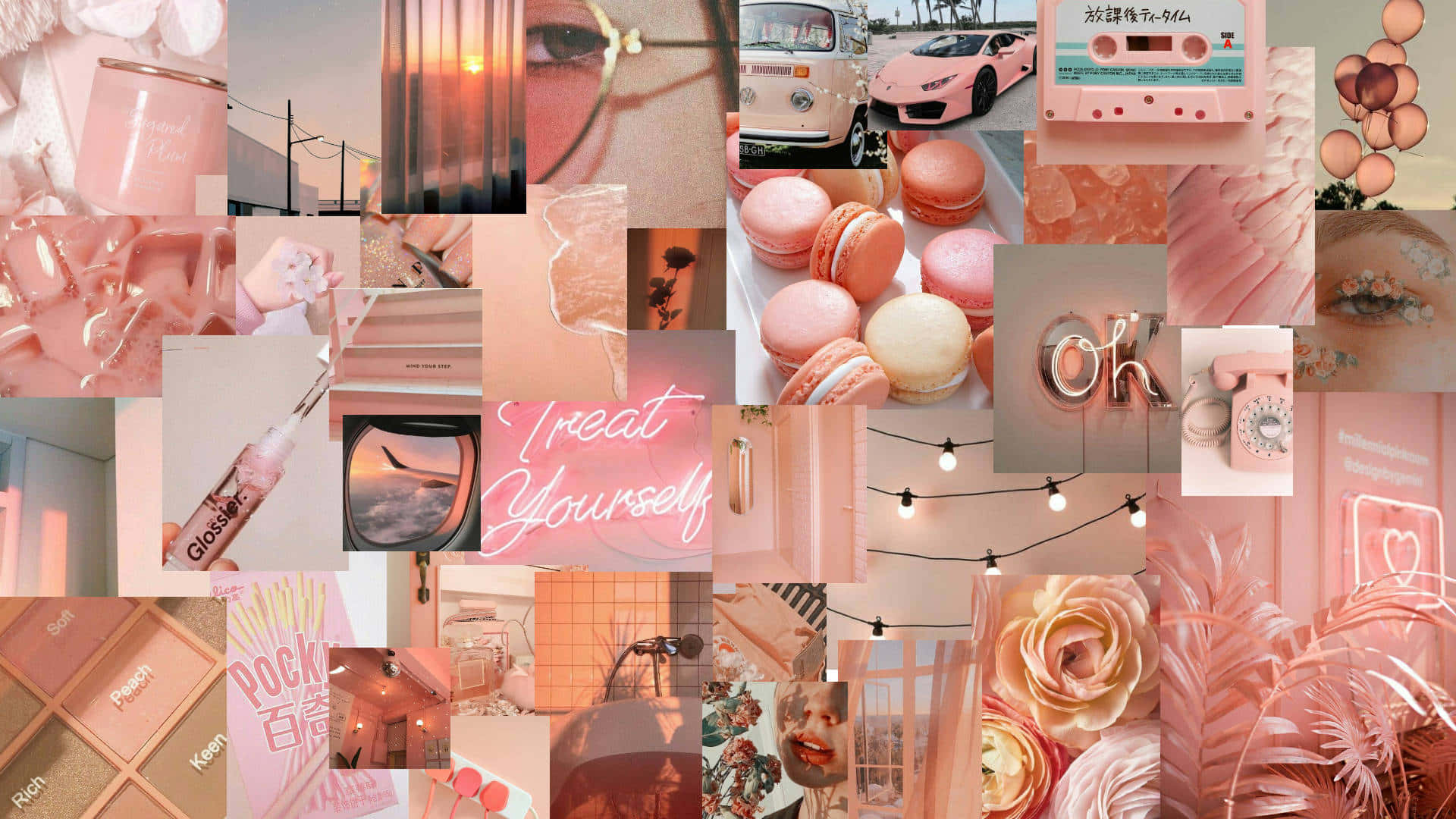 Aesthetic collage wallpaper in shades of pink for computer background