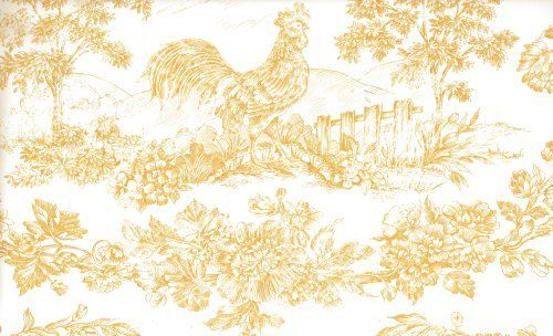 Wallpaper French Country Yellow Rooster Toile On White By The
