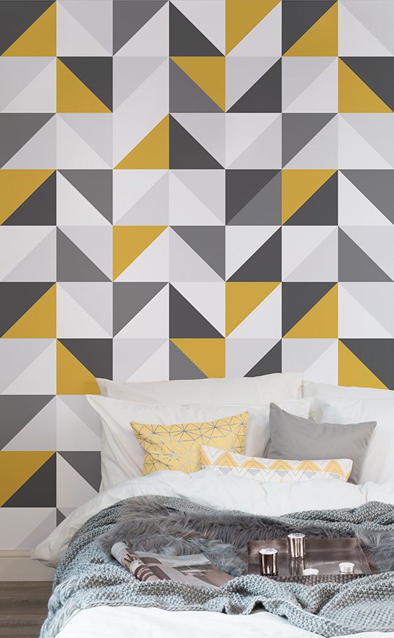 Yellow Gray Abstract Geometric Wallpaper Mural