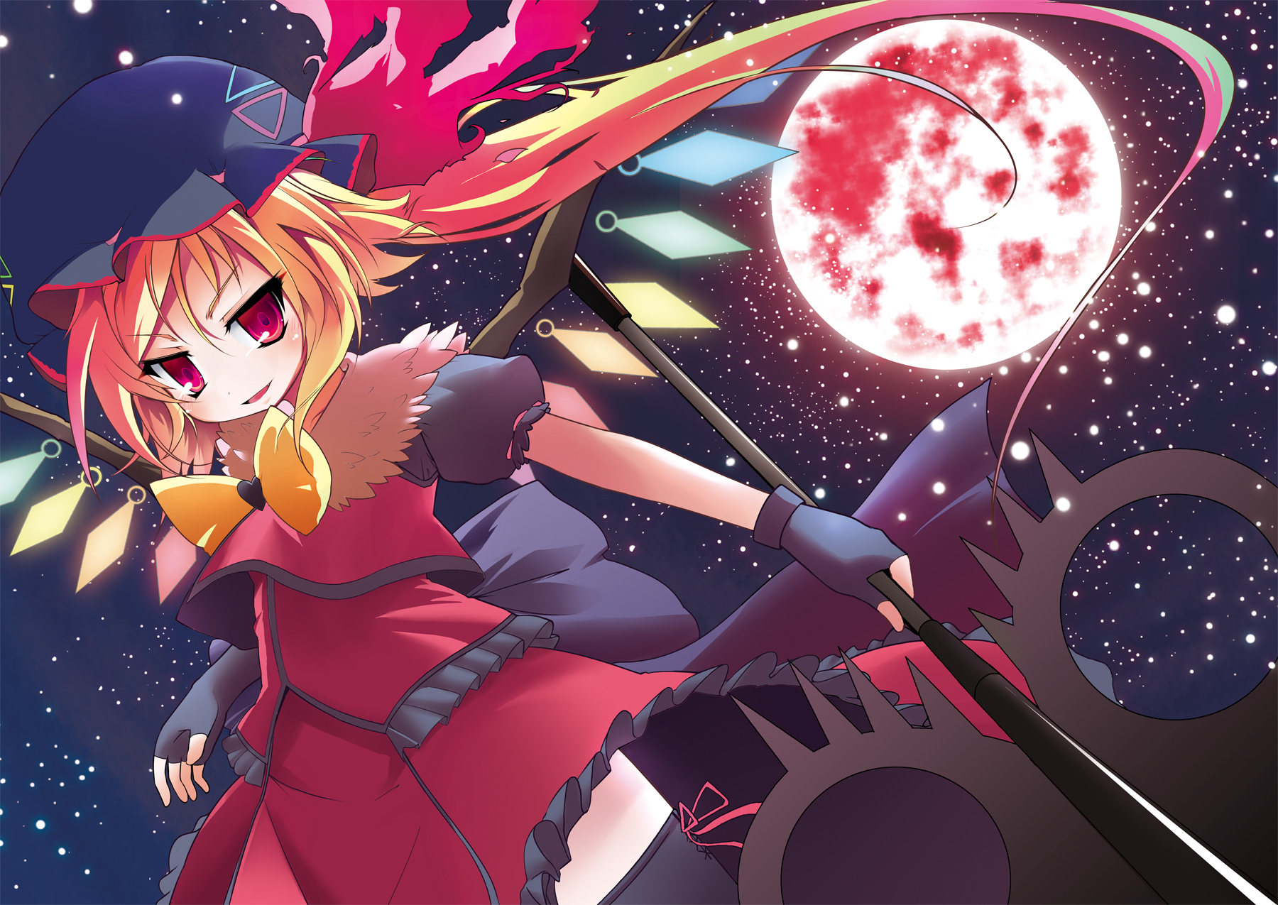 Hair Flandre Hat Moon Red Ribbons Short Touhou Wings