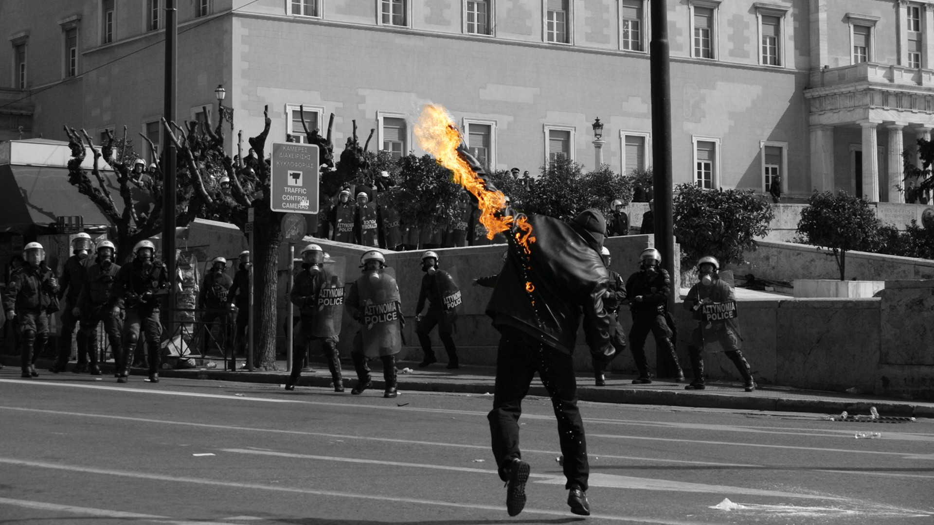 Fire Riot Wallpaper Police Greece Molotov