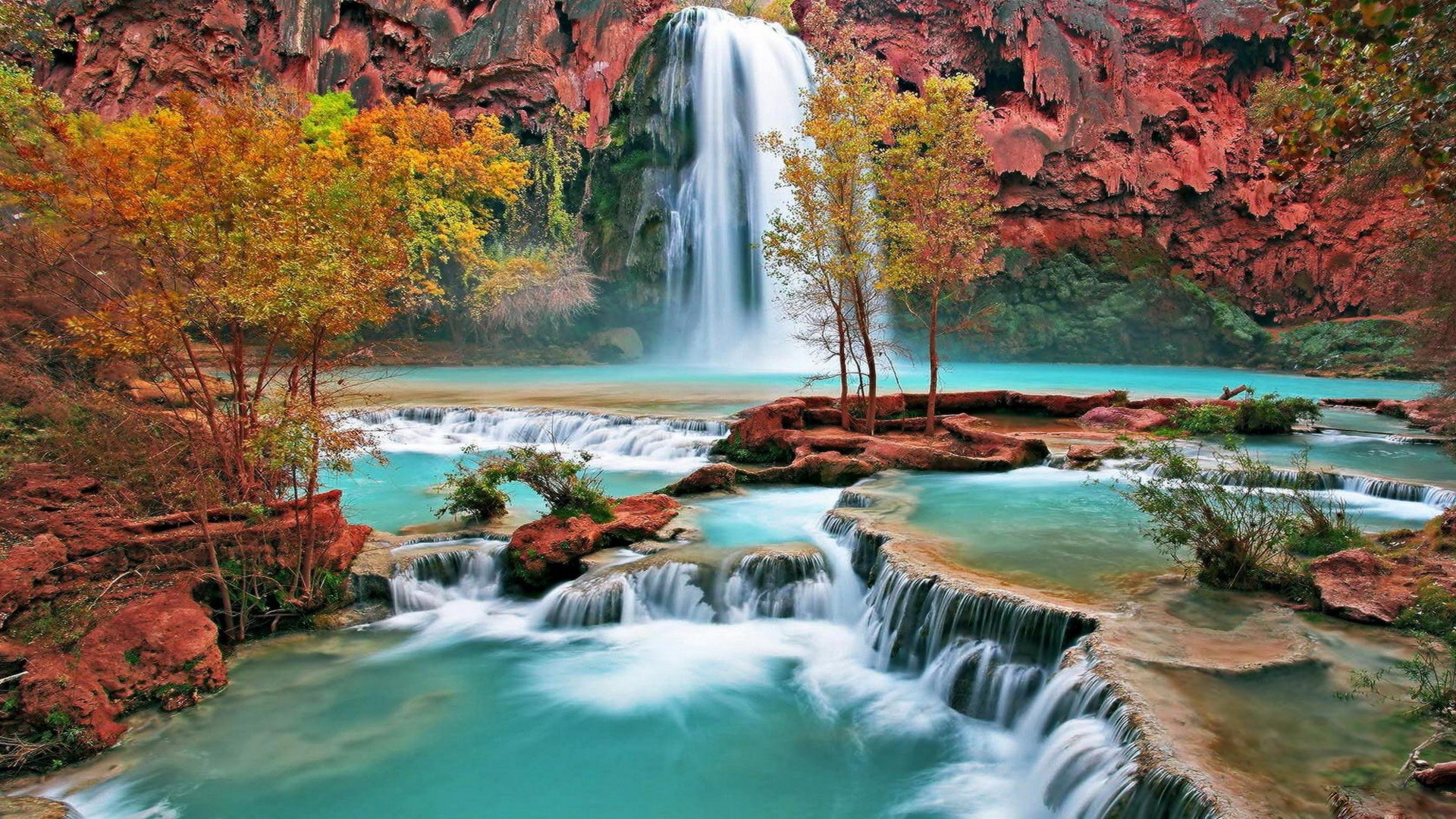 Beautiful Autumn Waterfall Wallpaper HD 1080p Desktop