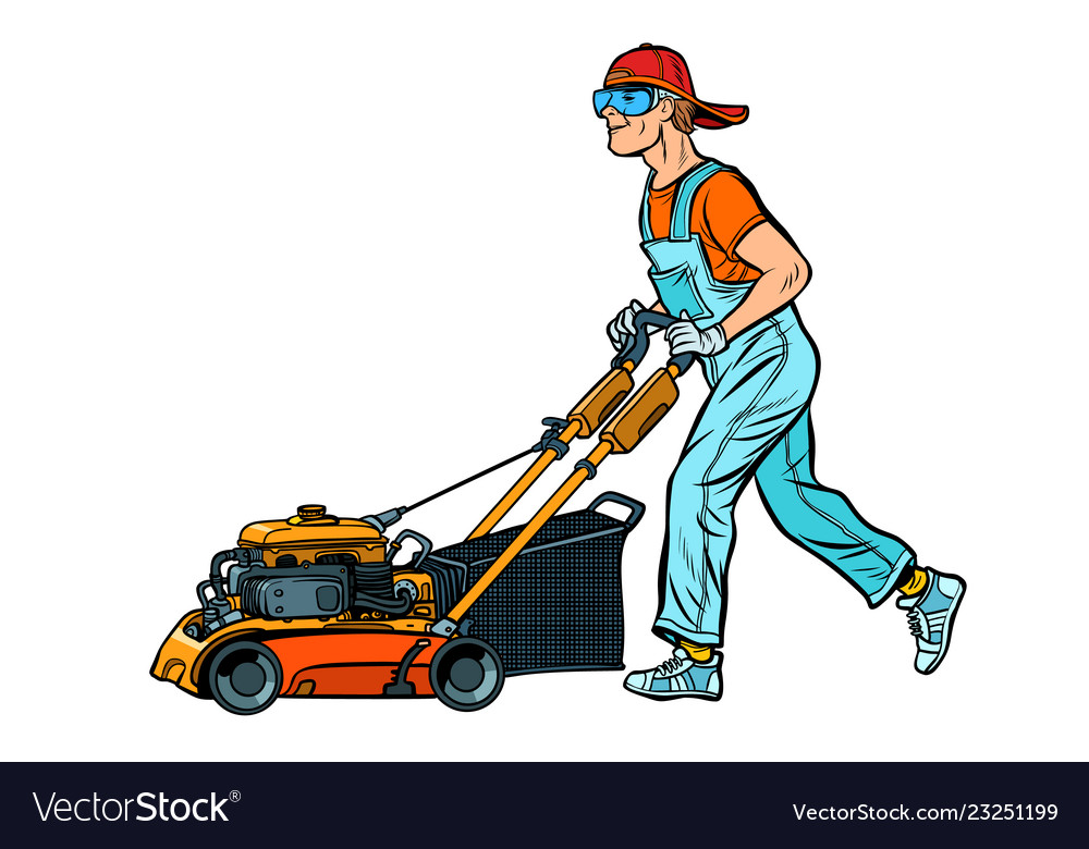 Lawn Mower Worker Isolate On White Background Vector Image