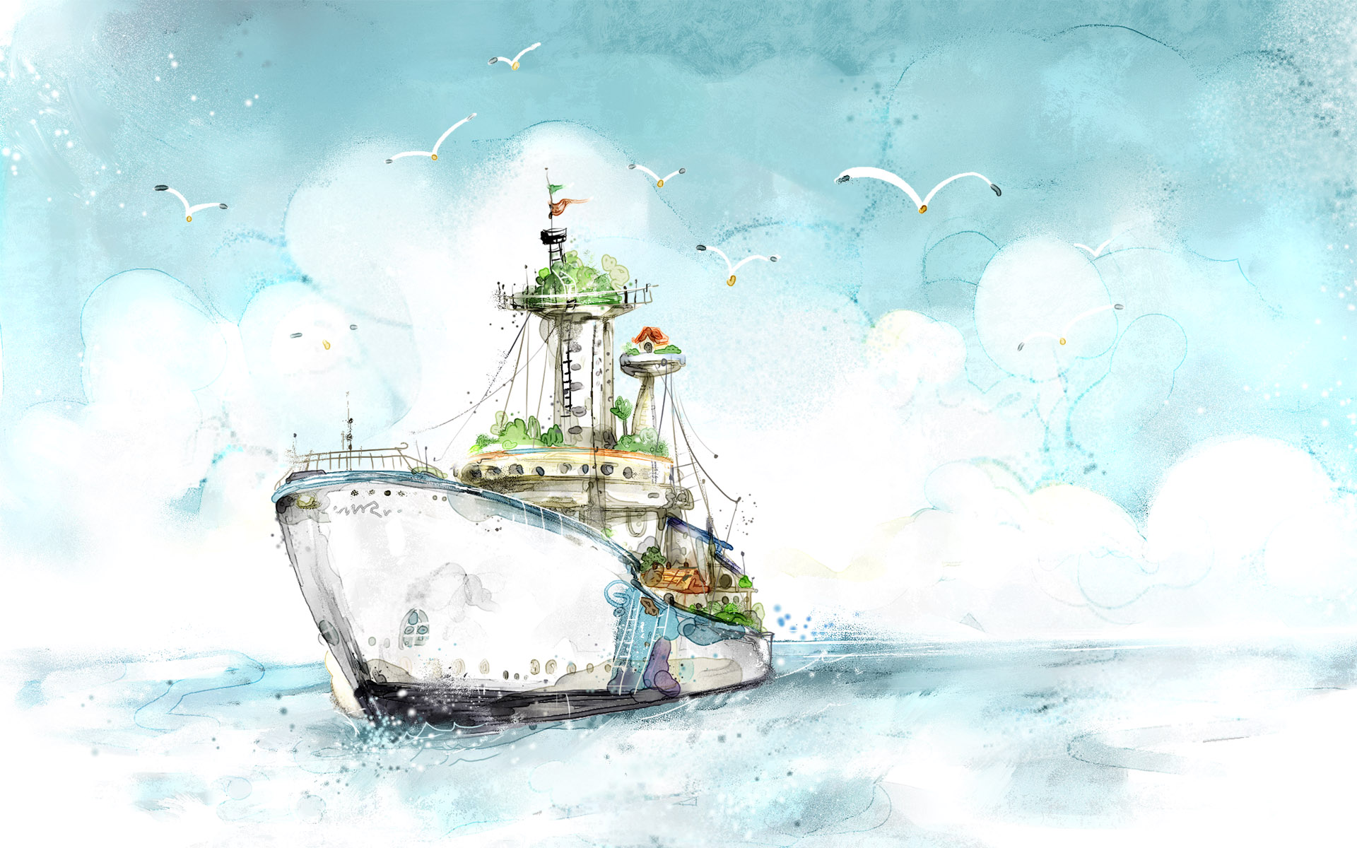 Nautical Hand Painted Cartoon Wallpaper Ics Desktop Background