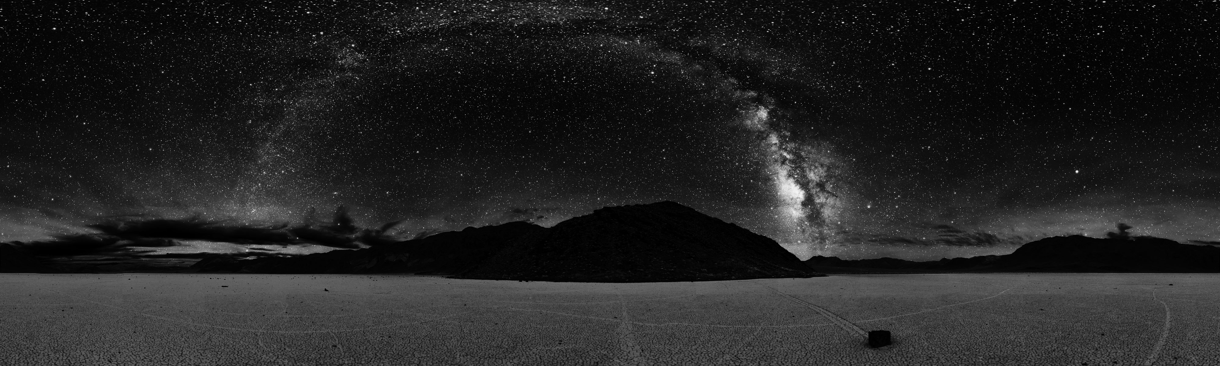 Milky Way Death Valley Black White Nightshot Widescreen Wallpaper