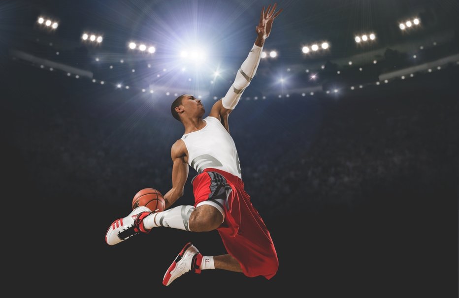 Derrick rose basketball player hang slam dunk adidas stadium