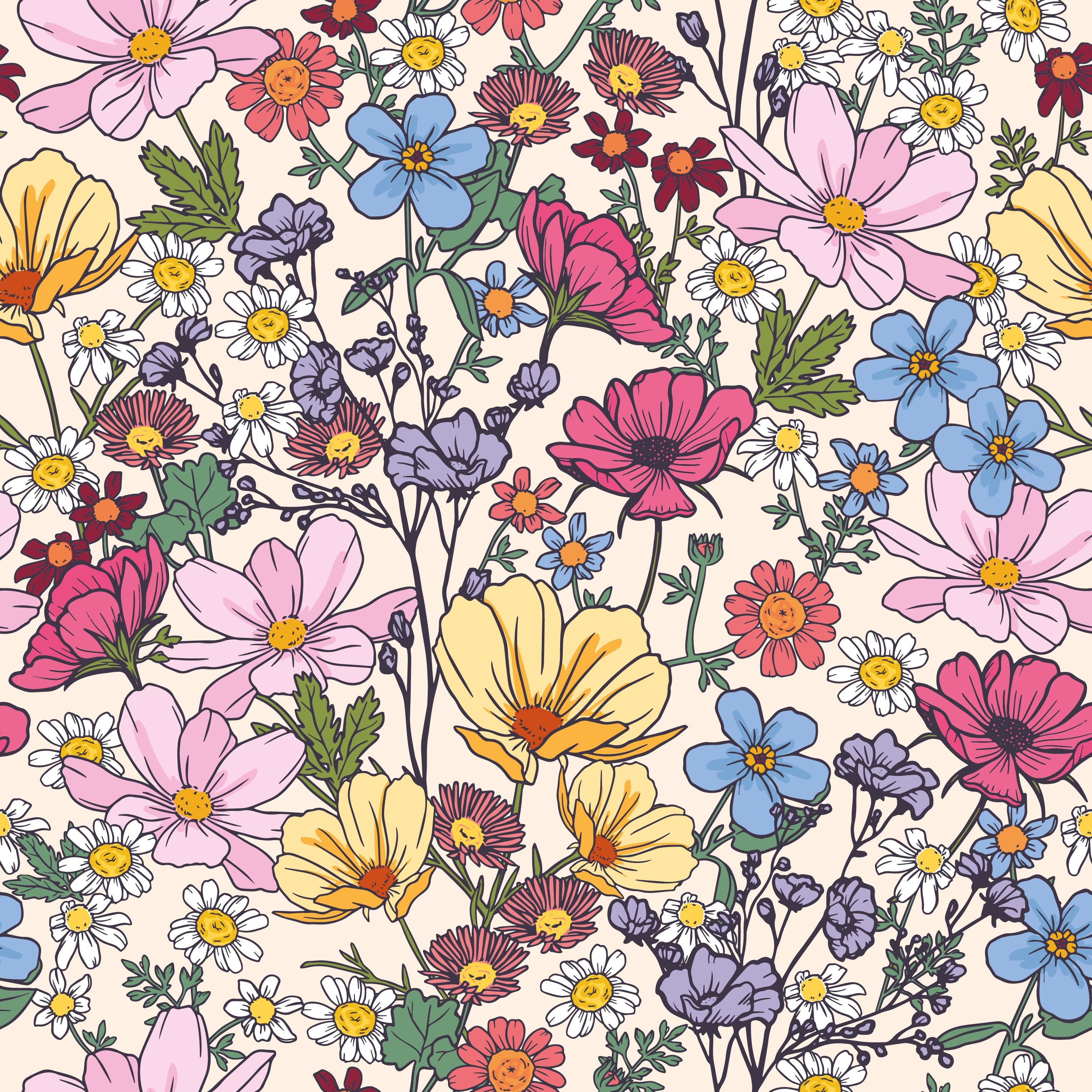 She S A Wildflower Wallpaper In Brights On Vintage Cream