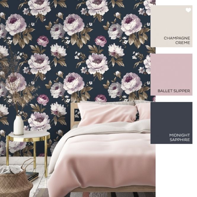 Painterly Floral Wallpaper Navy