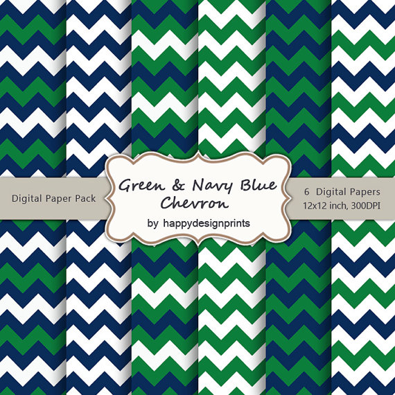 Green Navy Blue Chevron Pattern Wallpaper Digital Paper Pack Of