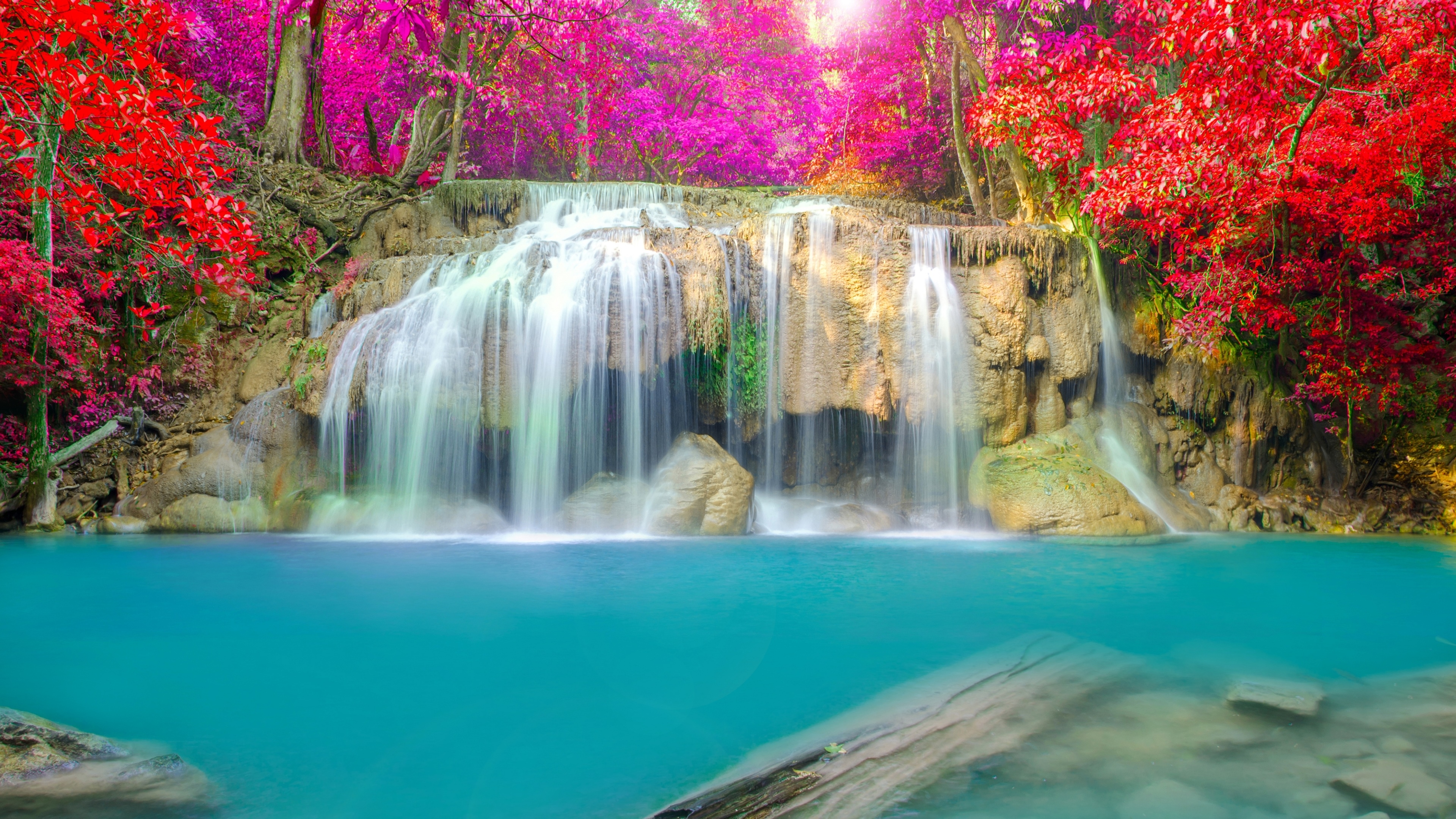 Beautiful Waterfall In Autmn Ultra HD Wallpaper UHD