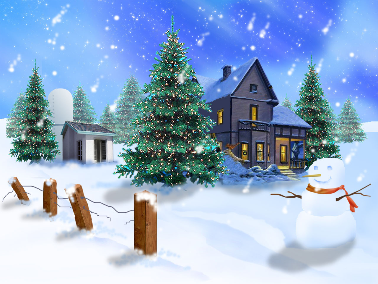 Cartoon Christmas Village Wallpaper HD