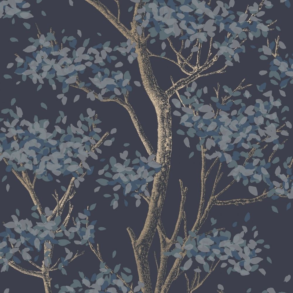 Navy Floral Wallpaper