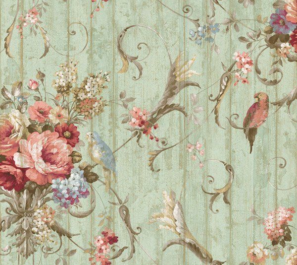 Bird Rose French Cottage Floral Victorian Wallpaper