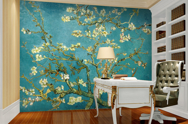 Van Gogh Painting Almond Custom 3d Seamless Wallpaper Mural Bedroom Tv