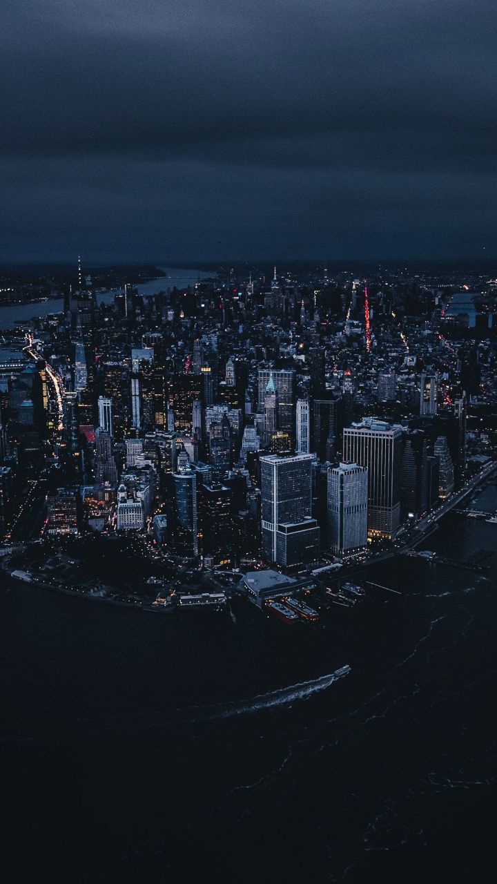 New york city aerial view night buildings 720x1280 wallpaper