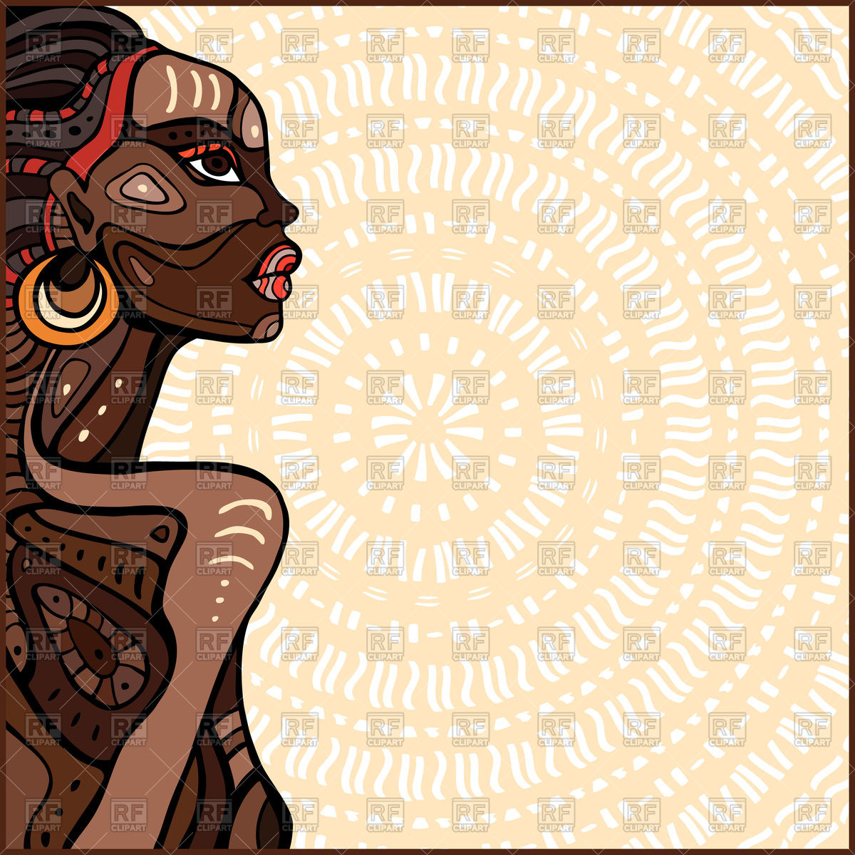 Profile Of Beautiful African Woman On Ethnic Background Vector