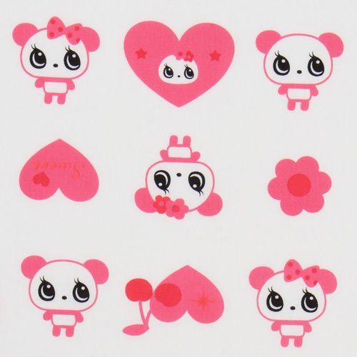 White Big Panda Fabric With Pink Hearts Japan