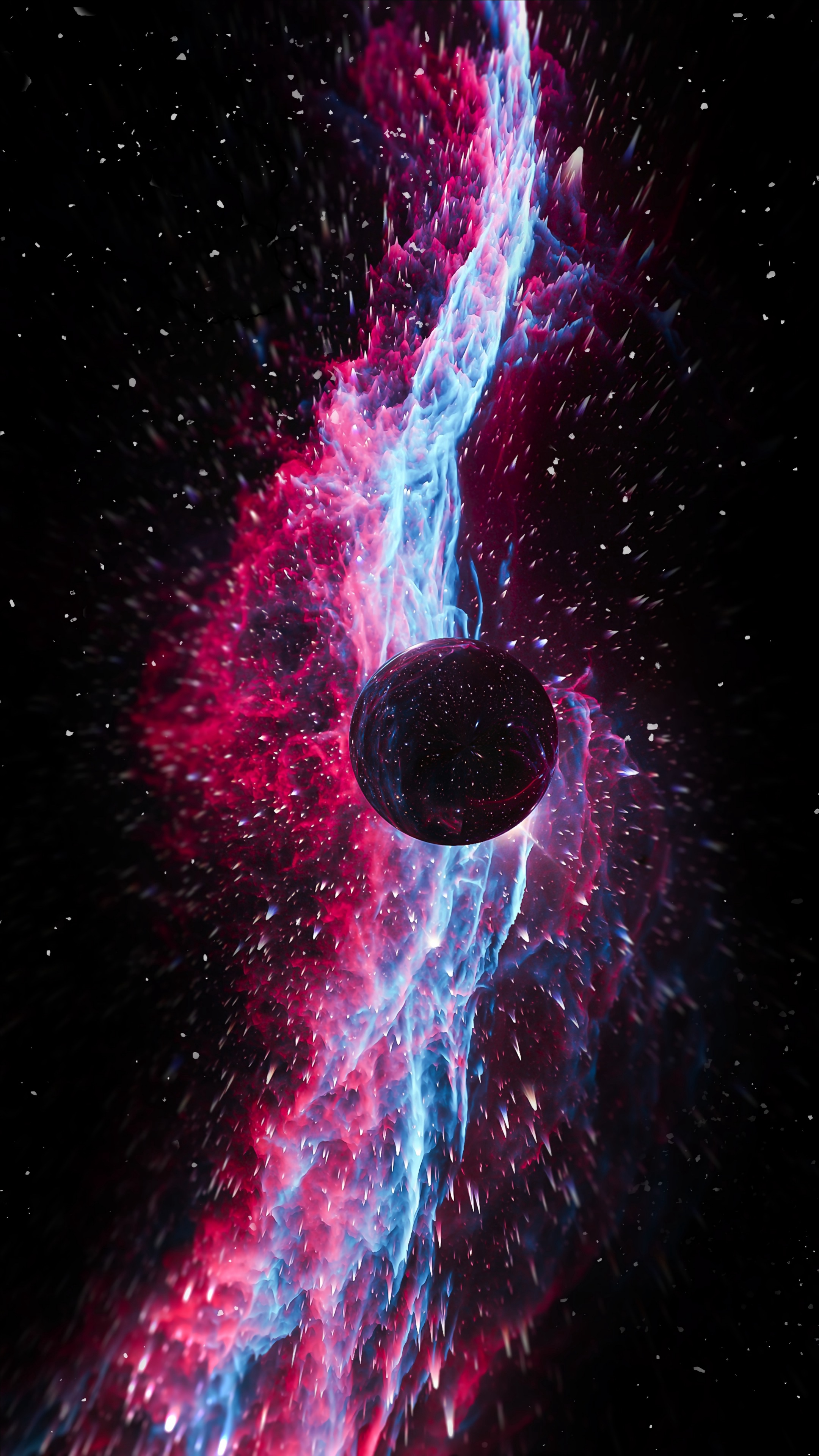 Mobile wallpaper Cosmic Explosion 3D Ball Bright Flight