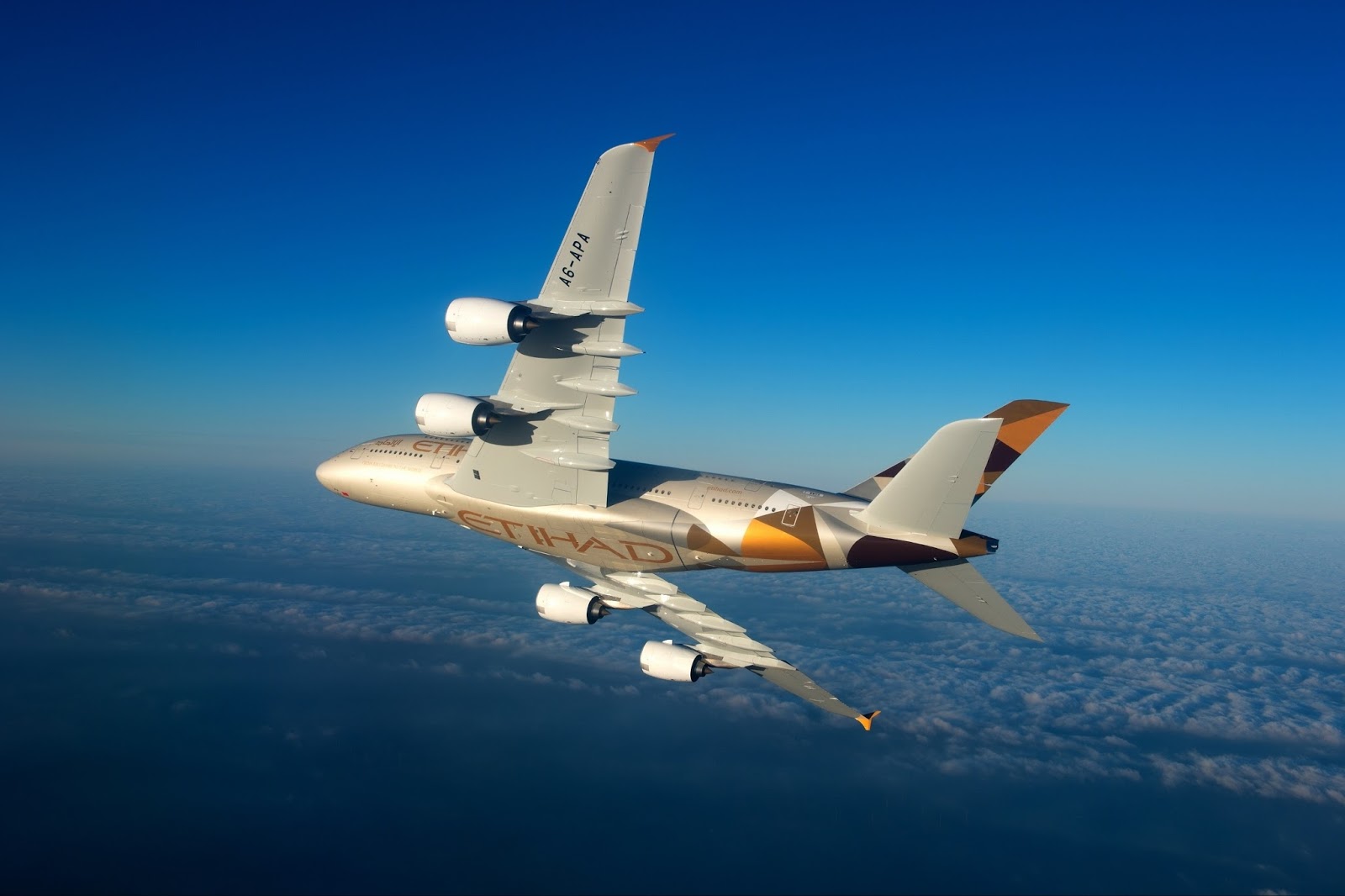 Etihad Airbus A380 While Rolling Maneuver Aircraft Wallpaper