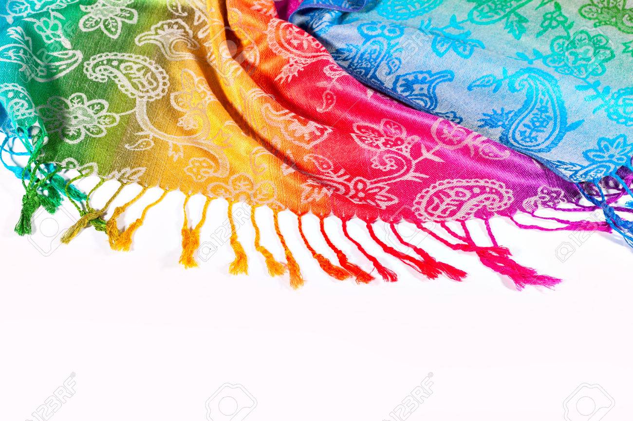 The Colors Of Rainbow Bands On Indian Fabric As A Background