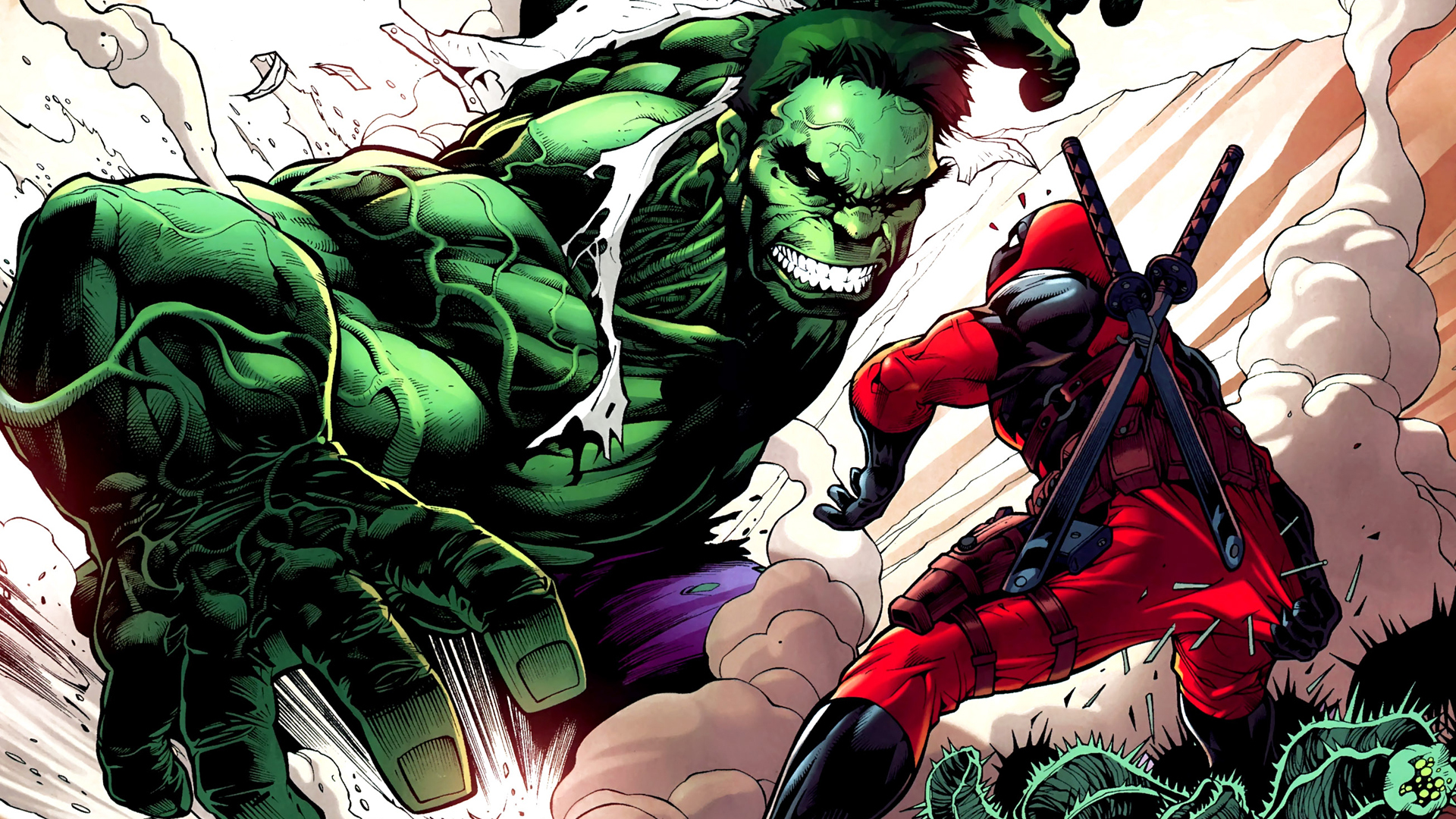Deadpool Marvel Strips Pistool Ninja Helden Hulk Wallpaper