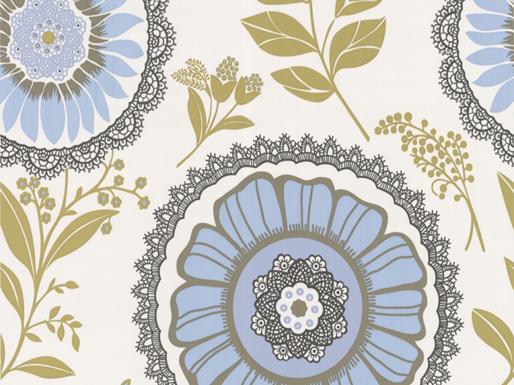 Delivery On Amy Butler Lacework Moss Blue Wallpaper