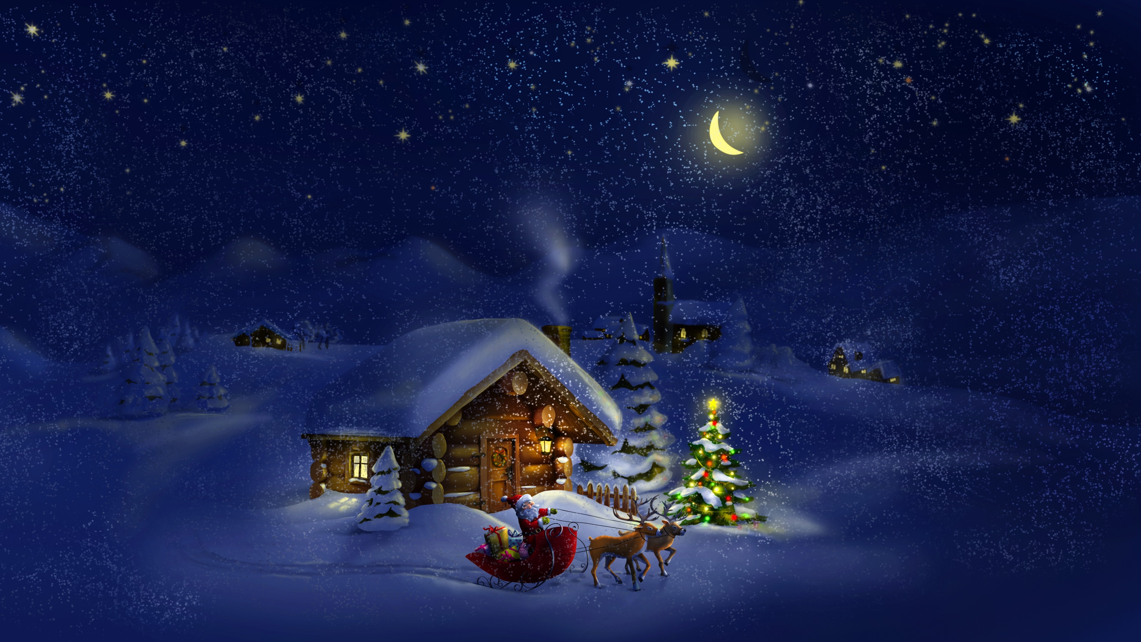 Santa Claus Dreamy Christmas Night 4k Ultra HD Desktop Wallpaper