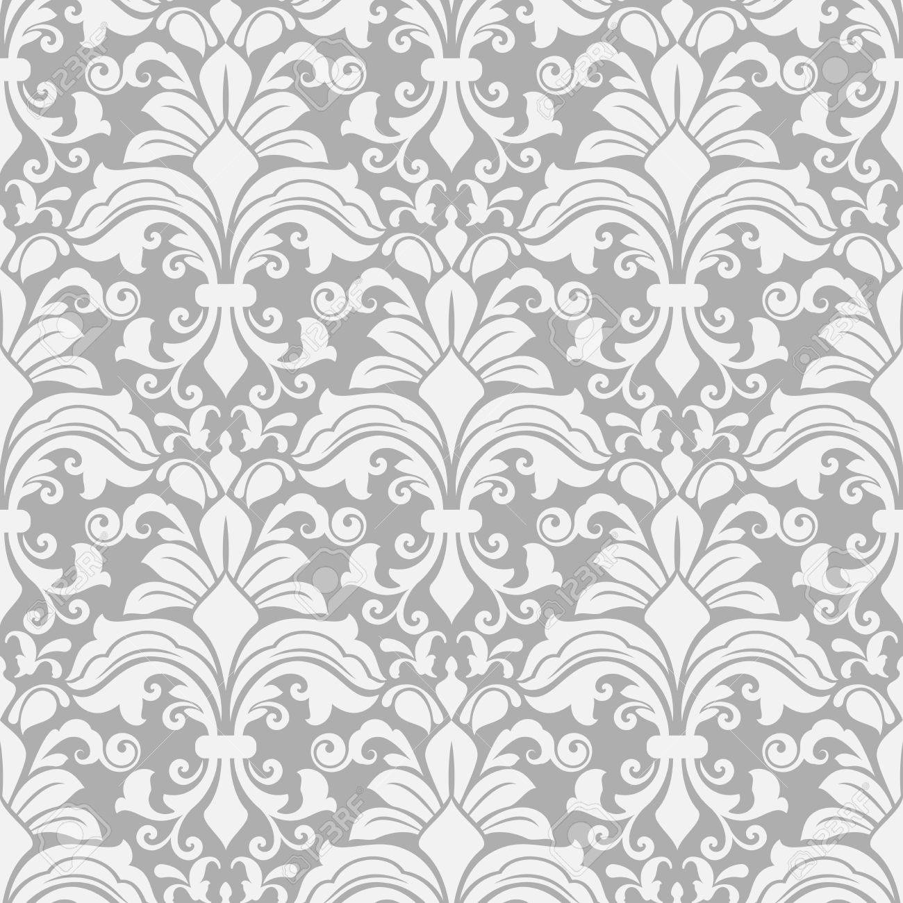 Seamless White And Grey Floral Vector Background Repeating