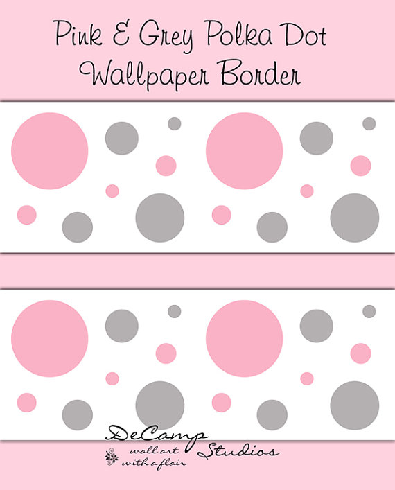 Pink Grey Polka Dot Wallpaper Border Wall Decals Baby Girl Nursery