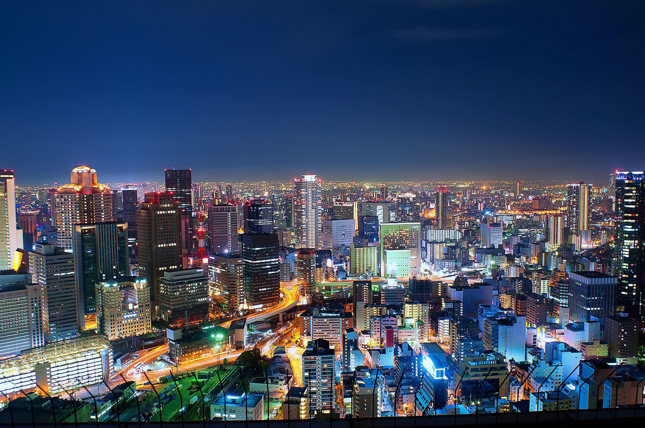 Osaka Japan Skyscaper City Beautiful Ligts Night HD Wallpaper