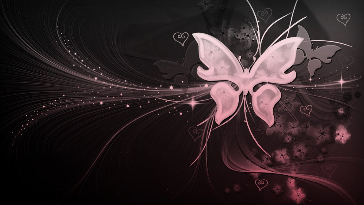 Black And White And Pink Butterfly With Hearts by Missliss40 on
