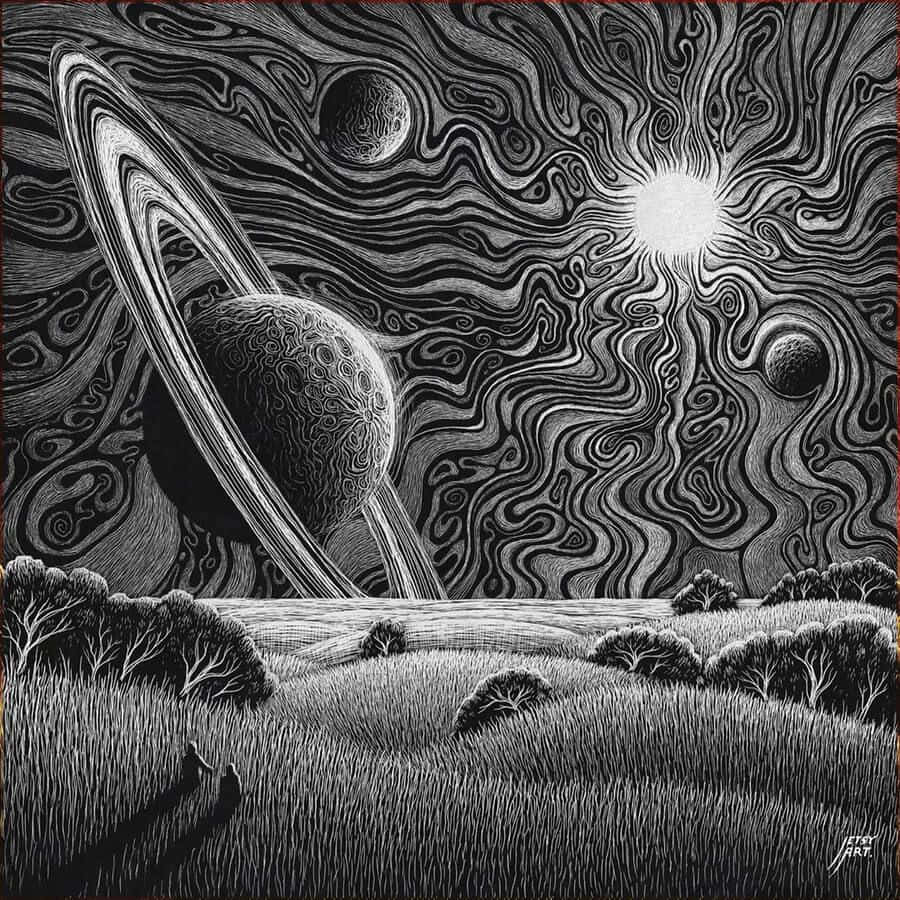 Intricate Black And White Drawing Wallpaper